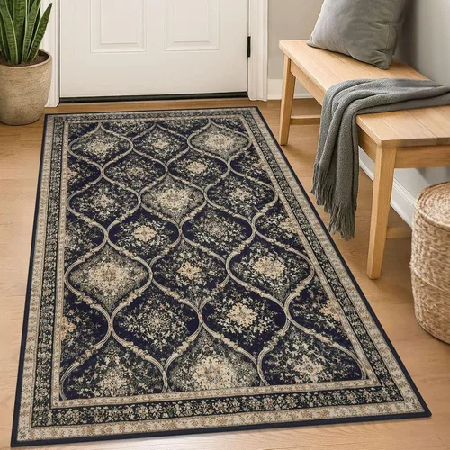 Vista 101 de KILOCOCO Alfombra marroquí pequeña, de 2 x 3 pies, color negro/dorado, súper suave, lavable, para interiores, vintage, lavable, antideslizante