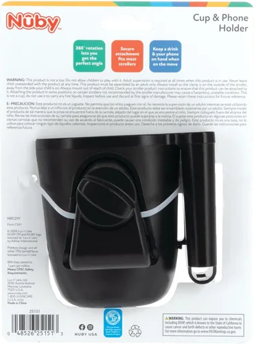 Vista 8 de Nuby Taza para cochecito y soporte para teléfono, clip giratorio de 360°, sostiene de forma segura biberones, tazas y botellas de agua, hidratación