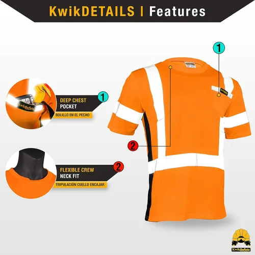 Vista 5 de KwikSafety - Charlotte, NC - Camisa de seguridad de manga corta OPERATOR [cinta reflectante sólida] Clase 2 Cumple con ANSI OSHA