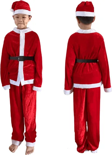 Vista 2 de Disfraz de Papá Noel para niños, traje de Papá Noel, traje de 4 piezas, disfraces de Navidad para niños, vacaciones, cosplay, vestido de fiesta