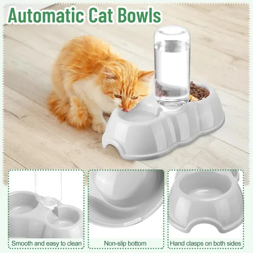 Vista 4 de Tioncy Kit de iniciación de 7 piezas para gatos pequeños, caja de arena para gatos con pala y alfombrilla de arena para patas, cuencos dobles Negro
