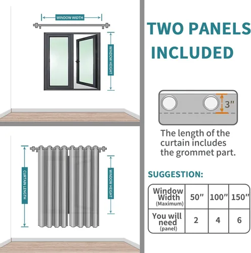 Vista 6 de BGment Cortinas opacas con aislamiento térmico y ojales, cortinas para oscurecer la habitación y la sala de estar, juego de 2 paneles