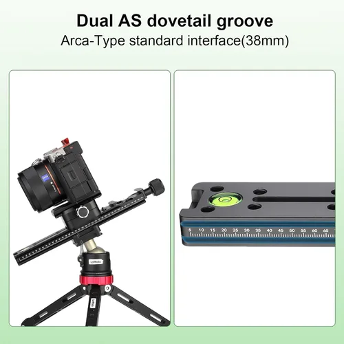 Vista 15 de Riel de 3.937 in Nodal Slide Metal Tornillo Perilla Abrazadera Placa de liberación rápida para trípode Cabeza de bola rápida con RRS Arca Swiss