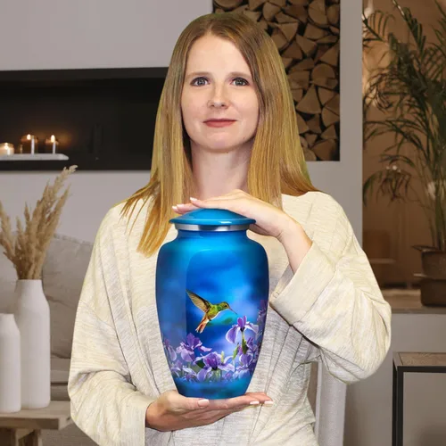 Vista 2 de Trupoint Memorials Urnas de Cremación para Cenizas Humanas de Adultos Mujeres, Urna Funeraria Decorativa para Hombres y Mujeres – Grande, Colibrí
