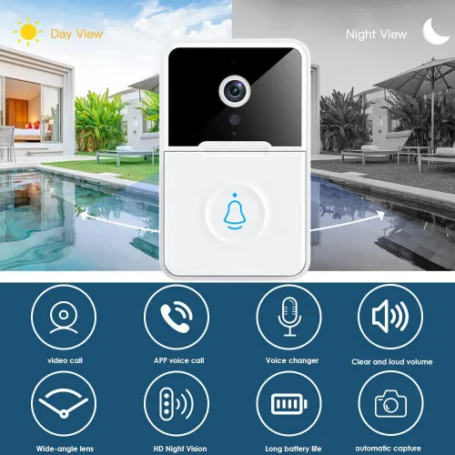 Vista 4 de RUNAAJA - Timbre inalámbrico inteligente con WiFi, intercomunicador, cámara de video, timbre de timbre de seguridad inalámbrico remoto de video