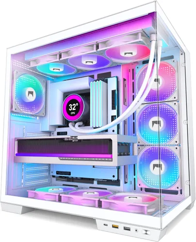 Vista 13 de H1 HYXN - Funda para PC, 7 ventiladores Infinity Mirror PWM ARGB preinstalados, carcasa de computadora ATX Mid Tower, funda de PC