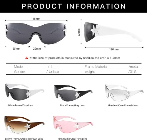 Vista 5 de AZorb Gafas de sol envolventes Y2K sin montura futuristas para mujer