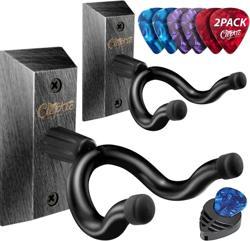Vista 8 de Percha de pared para guitarra, paquete de 2 unidades Nuez Negra 2 Pack