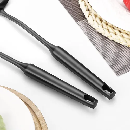 Vista 5 de Utensilios de cocina de acero inoxidable 304 con espátula, cuchara sólida, cucharón, espumadera, cuchara de espagueti, juego de 6 piezas, apto