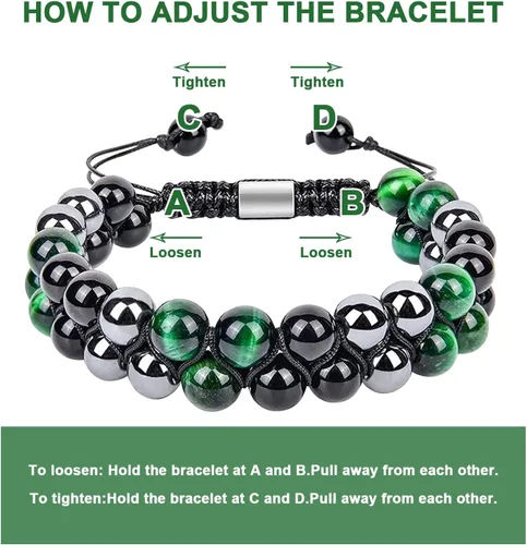 Vista 3 de Pulsera de triple protección de 0.315 in y 0.394 in para mujeres y hombres, pulsera de piedra natural, ojo de tigre natural, obsidiana y hematita