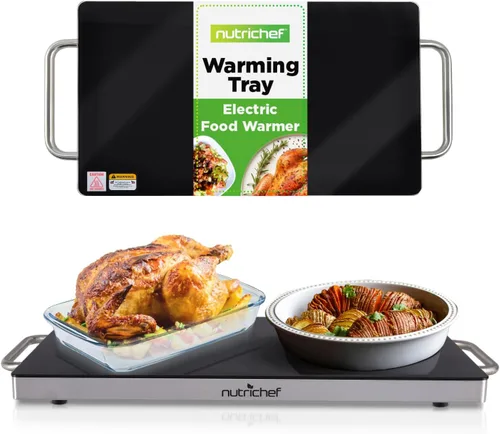 Vista 9 de NutriChef - Charola eléctrica para mantener los alimentos calientes con parte superior de vidrio negro - Ideal para el hogar, buffets, fiestas