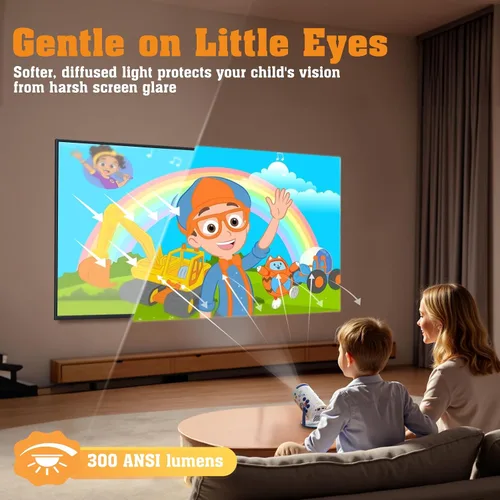 Vista 4 de Proyector de juguetes para niños con más de 275 juegos y TV integrada, mini proyector portátil con controlador inalámbrico, pantalla HD segura