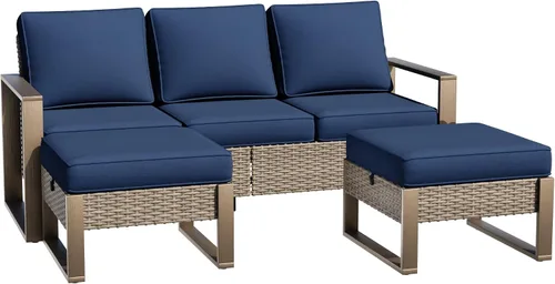 Vista 18 de Sofá de Mimbre Metálico para Patio de 75", Sofá Sillón de Ratán para Exteriores de 3 Asientos para Todo Tipo de Clima con Cojines Premium