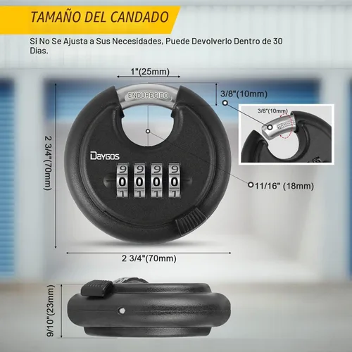 Vista 2 de DAYGOS Candados de disco combinados para exteriores, bloqueo de código de 4 dígitos resistente, bloqueo de disco combinado para unidad