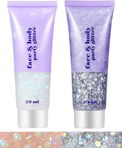Vista 29 de Go Ho Brillantina azul para rostro y cuerpo, pintura facial azul de Halloween, gel brillante de sirena, lentejuelas gruesas holográficas para ojos