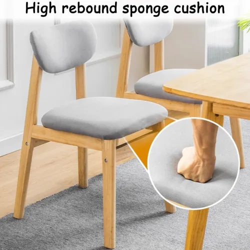 Vista 5 de YVYKFZD Dining Chairs Set, Solid Wood Kitchen Chairs, Upholstered Dining Room Chair with Curved Backrest, Living Room Chair with Removable Fabric