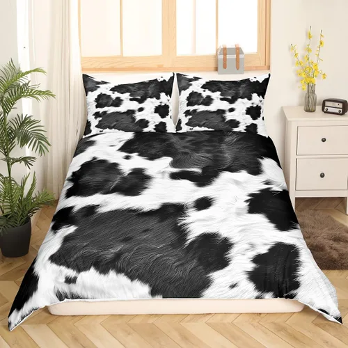Vista 29 de Juego de ropa de cama de piel de vaca para niños y niñas, funda de edredón con estampado de estrellas de piel de vaca occidental, funda de edredón