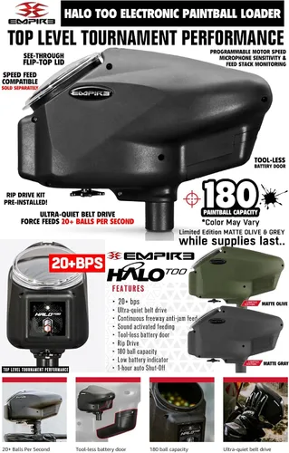Vista 3 de Maddog Empire Mini GS Marcador de Pistola de Paintball Electrónico Completamente Automático con Tanque de Paintball HPA 48/3000, Cargador