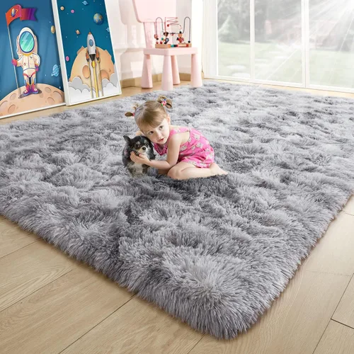 Vista 108 de Noahas Alfombras de Área Grandes y Esponjosas de 5x8 pies para Sala de Estar y Dormitorio, Alfombra Gruesa de Pelo Largo Beige y Blanca, Alfombra