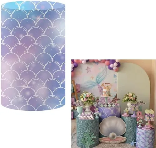 Vista 6 de Fundas cilíndricas con purpurina azul marino para fiestas, cubierta de pedestal, sirena subacuática, regalos de fiesta de cumpleaños, baby shower
