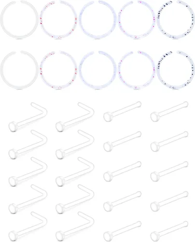 Vista 11 de JFORYOU Anillo de nariz acrílico transparente de 0.71 a 0.78 onzas (0.63-0.71 oz), joyería para el cuerpo para hombres y mujeres