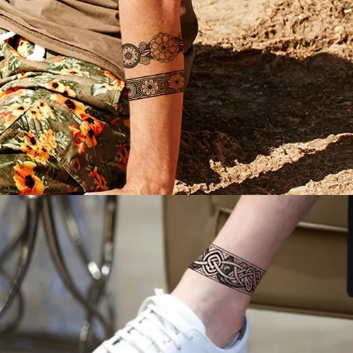 Vista 2 de GLARYYEARS Tatuaje Temporal de Banda para el Brazo - Paquete de 18 Tamaño Súper Largo, Tatuajes Falsos Realistas y Bohemios Estilo Polinesio Maorí