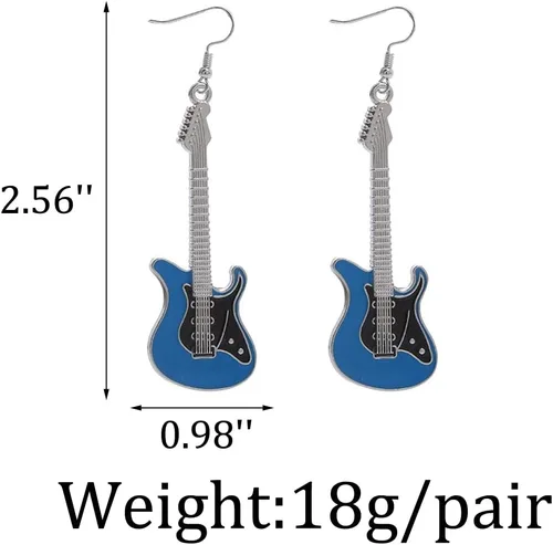 Vista 2 de Caiyao Aretes colgantes de metal punk negro y blanco para guitarra eléctrica, para mujeres y niñas, amantes de la música rock, profesores