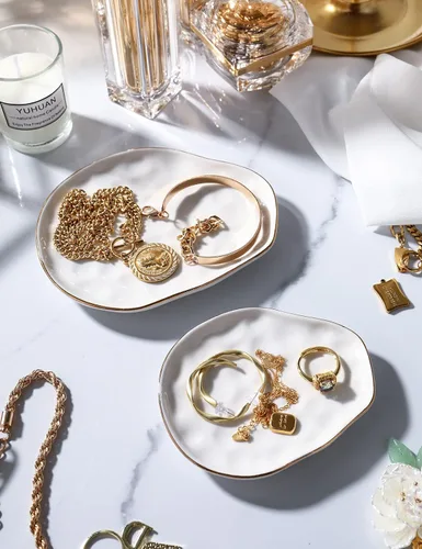Vista 6 de AISBUGUR Plato de joyería, bandeja para joyas, plato para anillos, juego de 2 abalorios de gran capacidad para más joyas, cuenco de joyería