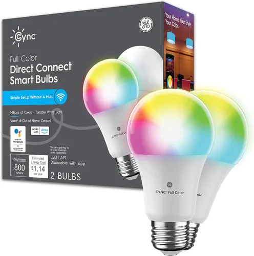 Vista 8 de Bombilla LED Cync GE A19 de conexión directa, luz inteligente que cambia de color, compatible con Matter, compatible con Alexa y Google Home