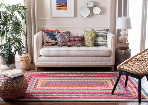 Vista 11 de SAFAVIEH Alfombra lavable para exteriores, colección trenzada de 2.3 x 8 pies, multicolor, hecha a mano y reversible, no desprende pelusa y fácil
