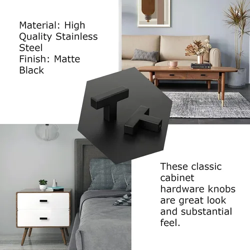 Vista 16 de LONTAN Paquete de 4 Pomos Negros para Gabinetes y Cajones Pomos de Gabinete de Cocina para Tocador Baño Moderno Herrajes Negros de Barra en T