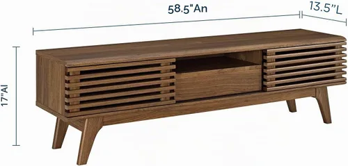 Vista 2 de Mueble para televisor de 59 pulgadas Modway, de estilo moderno de mediados de siglo con perfil bajo, color nogal