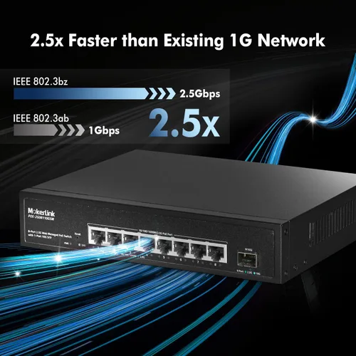 Vista 3 de MokerLink Interruptor PoE Web Gestionado de 8 Puertos 2.5 Gigabit con SFP de 10G, 8 Puertos PoE IEEE802.3af/at, 120W, Interruptor de Red Montable