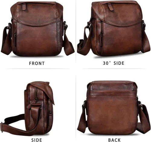 Vista 4 de IVTG Bolso de mensajero de cuero genuino para hombre, bolso de hombro cruzado, bolso casual para el trabajo, negocios, diario