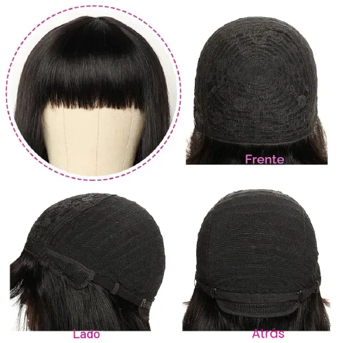 Vista 3 de Rebasar Peluca corta Bob con flequillo pelucas de cabello humano de 8 Negro