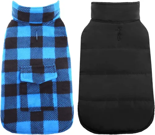Vista 7 de Kuoser Abrigo de invierno para perro, chaqueta de forro polar resistente al viento, estilo británico, a cuadros, chaleco para clima frío