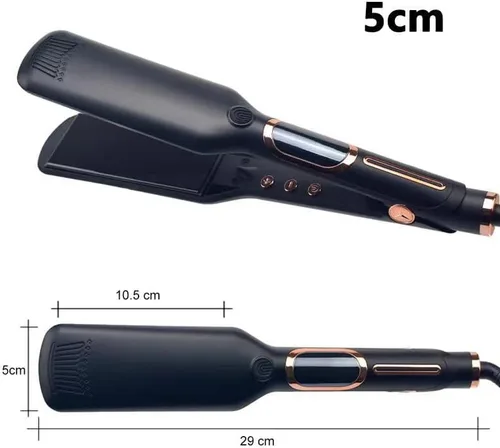Vista 2 de Plancha de pelo profesional con pantalla LCD, placa ancha de 500 F, cable giratorio de 360°, negro y oro rosa