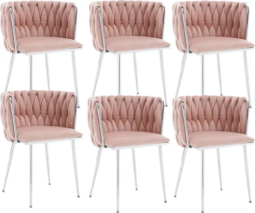 Vista 15 de Juego de 2 sillas de comedor de terciopelo, sillas tapizadas tejidas para sala de estar, sillas modernas de cocina y comedor, sillas decorativas