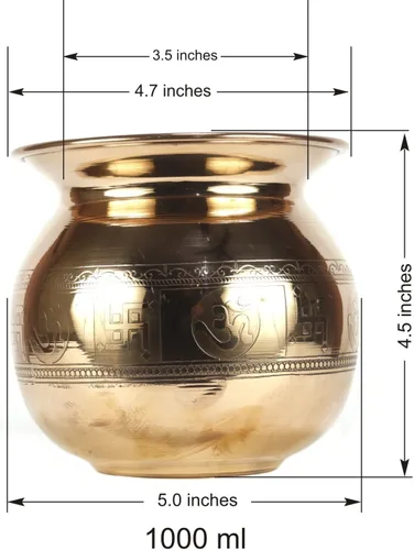 Vista 5 de ASHIRWAD Cobre puro en relieve Lota Kalash para oración hindú Pooja con Om Swastik Signs Arti Puja Pot para nuevo hogar AE000182-04 (1.0 L)