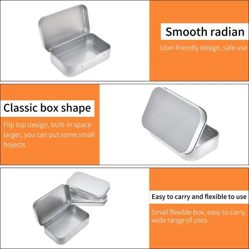 Vista 3 de Aybloom Latas rectangulares de metal vacías con bisagras – Paquete de 40 mini recipientes portátiles plateados kit de almacenamiento pequeño