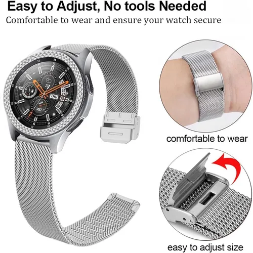 Vista 3 de DEALELE Correa compatible con Samsung Gear S3 Frontier/Classic/Galaxy Watch de 1.81 pulgadas, correa de malla de acero inoxidable de 0.86 pulgadas