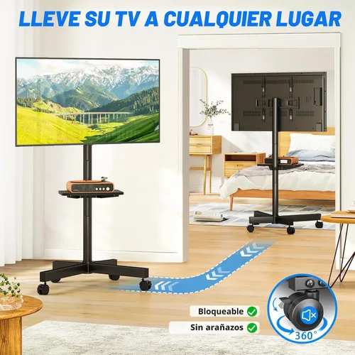 Vista 5 de Rfiver Carrito de TV móvil para televisores de pantalla plana LCD LED de 23 a 60 pulgadas de hasta 88 libras, altura ajustable, estante rodante