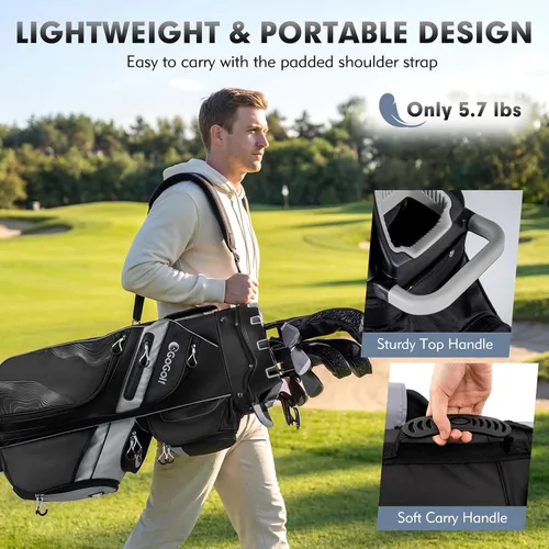 Vista 5 de Tangkula Bolsa de carrito de golf con divisores de longitud completa de 14 vías, 6 bolsas moldeadas con cierre superior de golf con 11 bolsillos