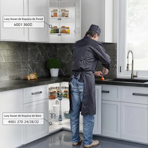 Vista 6 de Dowell Base gabinete con forma de riñón de diámetro 24 270° Lazy Susan, 2 estantes, base de cocina organizador de gabinete de esquina
