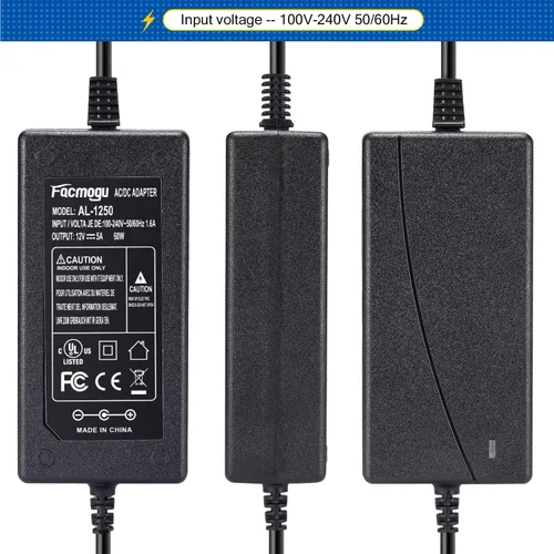 Vista 4 de Facmogu Fuente de alimentación de 12 V 5 A, adaptador de CA CC, convertidor de 100-240 V a 12 voltios transformador de 5 amperios para accesorios