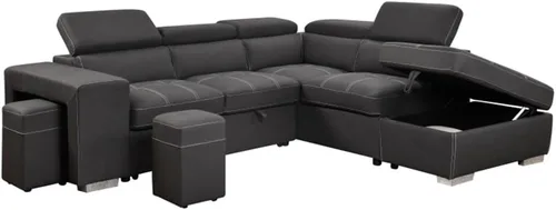 Vista 3 de Sofá modular de 105 pulgadas con reposacabezas ajustable, sofá cama modular extraíble con otomana de almacenamiento y 2 taburetes