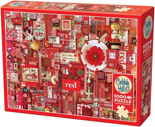 Vista 4 de Cobble Hill - Rompecabezas de 1000 piezas, colección Rainbow: rojo, muestra de póster incluido