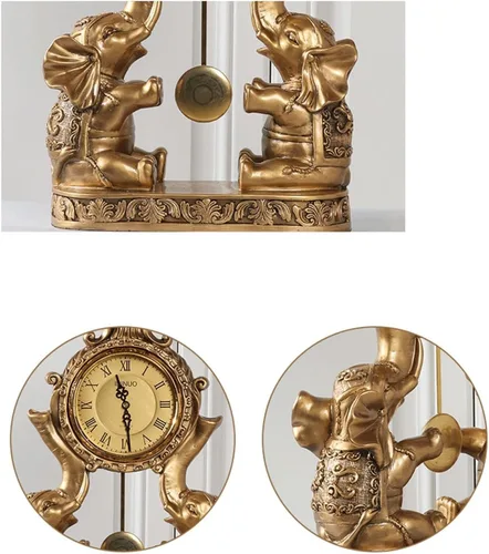 Vista 6 de SUNESA Reloj de mesa, reloj de péndulo, escritorio, elefante, reloj de escritorio, adornos, hogar, sala de estar, retro, de madera, reloj de 1