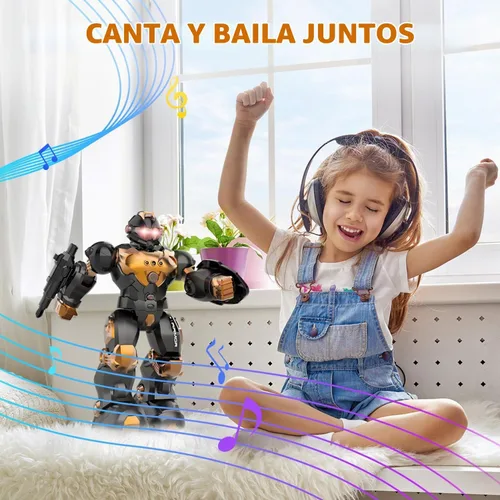 Vista 7 de STEMTRON Juguetes Robot para Niños, Robot de Control Remoto Programable con Detección Inteligente de Gestos, Recarga, Modo de Canto y Baile, Marrón