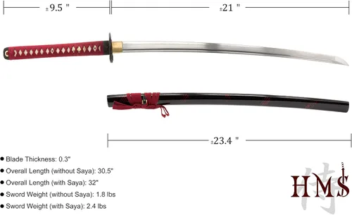 Vista 5 de HMS Espada samurai wakizashi japonesa, Oda Nobunaga Tsuba, forjada a mano, acero al carbono 1045, templado con calor, espiga completa, afilada oda